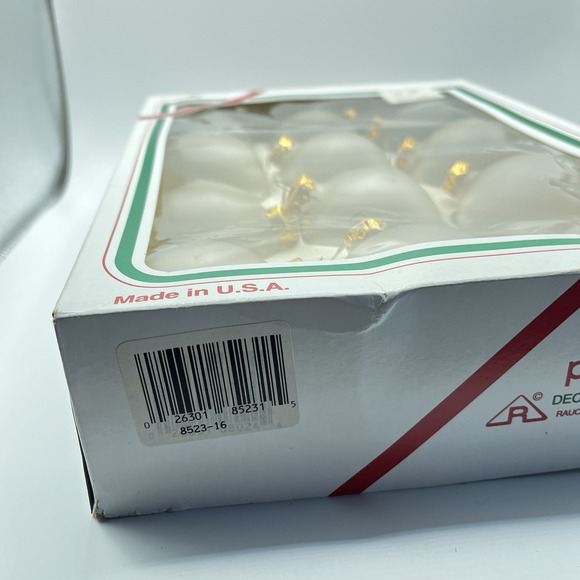 Vintage Box of 12 Pyramid Clear Frosted Ornaments Glass Balls Christmas USA - Picture 6 of 7